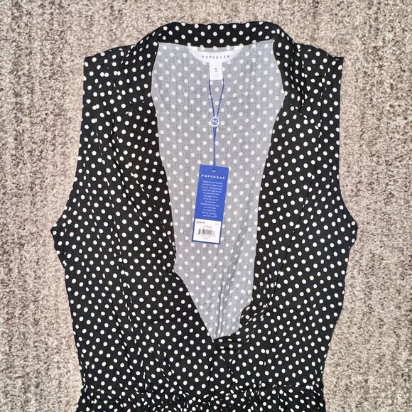 Popsugar Women's Rayon Black Polka Dot Romper Jumpsuit Dress NWT Small - Picture 6 of 8